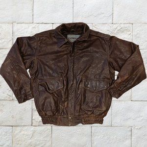 Rare Vintage UNIK Brown Leather Bomber Biker Jacket - Men's Small
